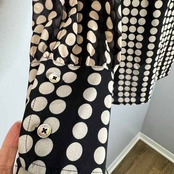 Tory Burch Silk Black Polka Dot Tunic Blouse Tuxedo Front Classic Women's 2 - Picture 3 of 10